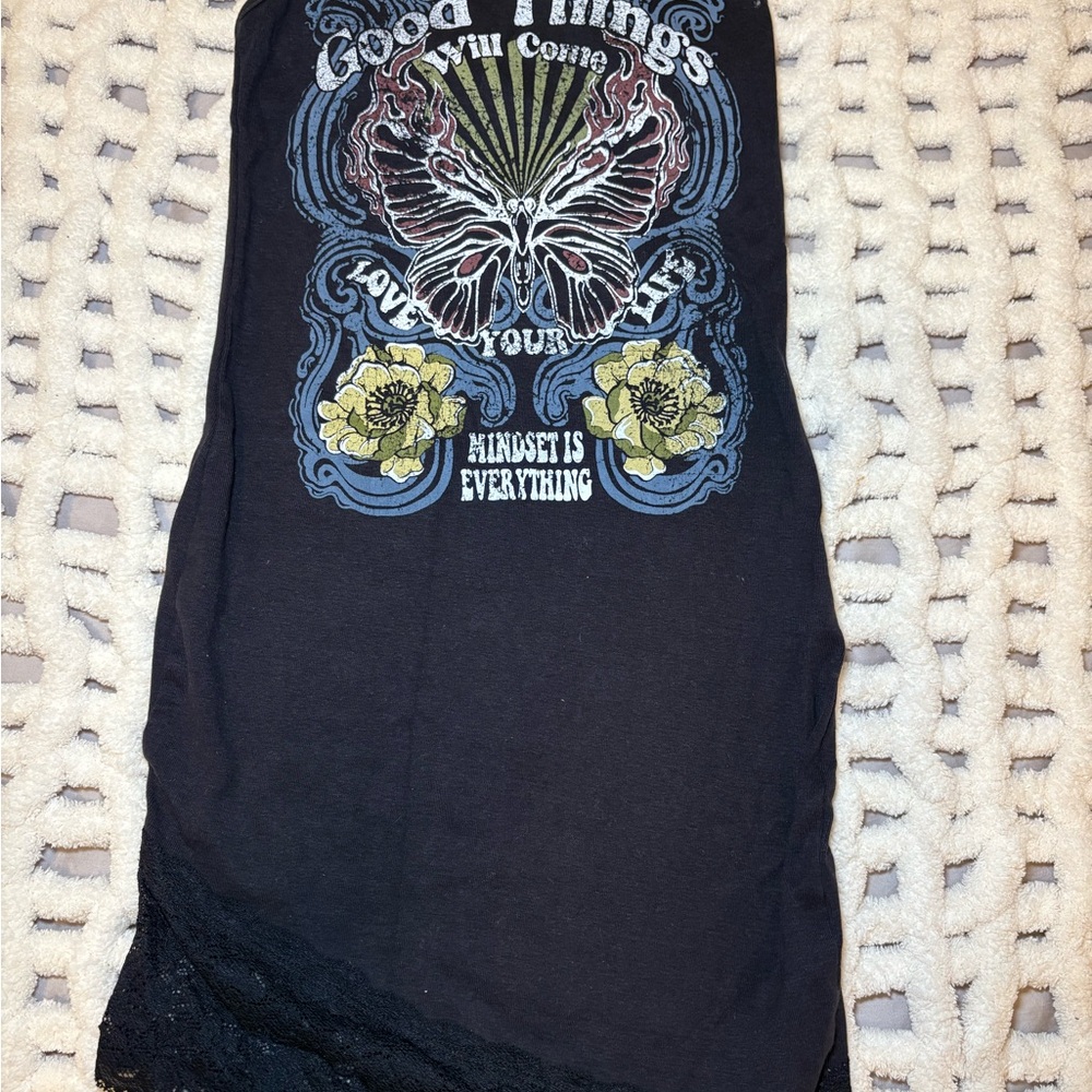 Forever 21 Black Lace Graphic Tank